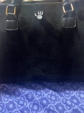 Black Suede Tote Bag with Embroidered Paw Accent
